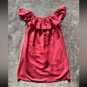 Tommy Bahama Womens Off Shoulder Dress Red Ruffle Neck Linen Blend Swim Mini‎ Xs